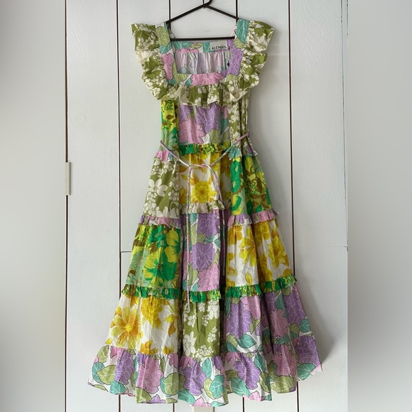 Alemais Elora Patchwork Tiered Midi Dress Sz 0 - Picture 2 of 8